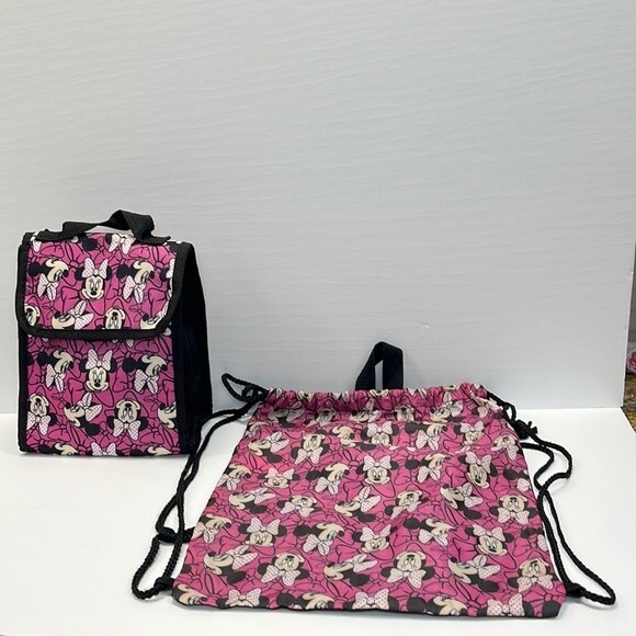 Disney Mini drawstring backpack and Lunch Box Pink Black - Picture 1 of 13